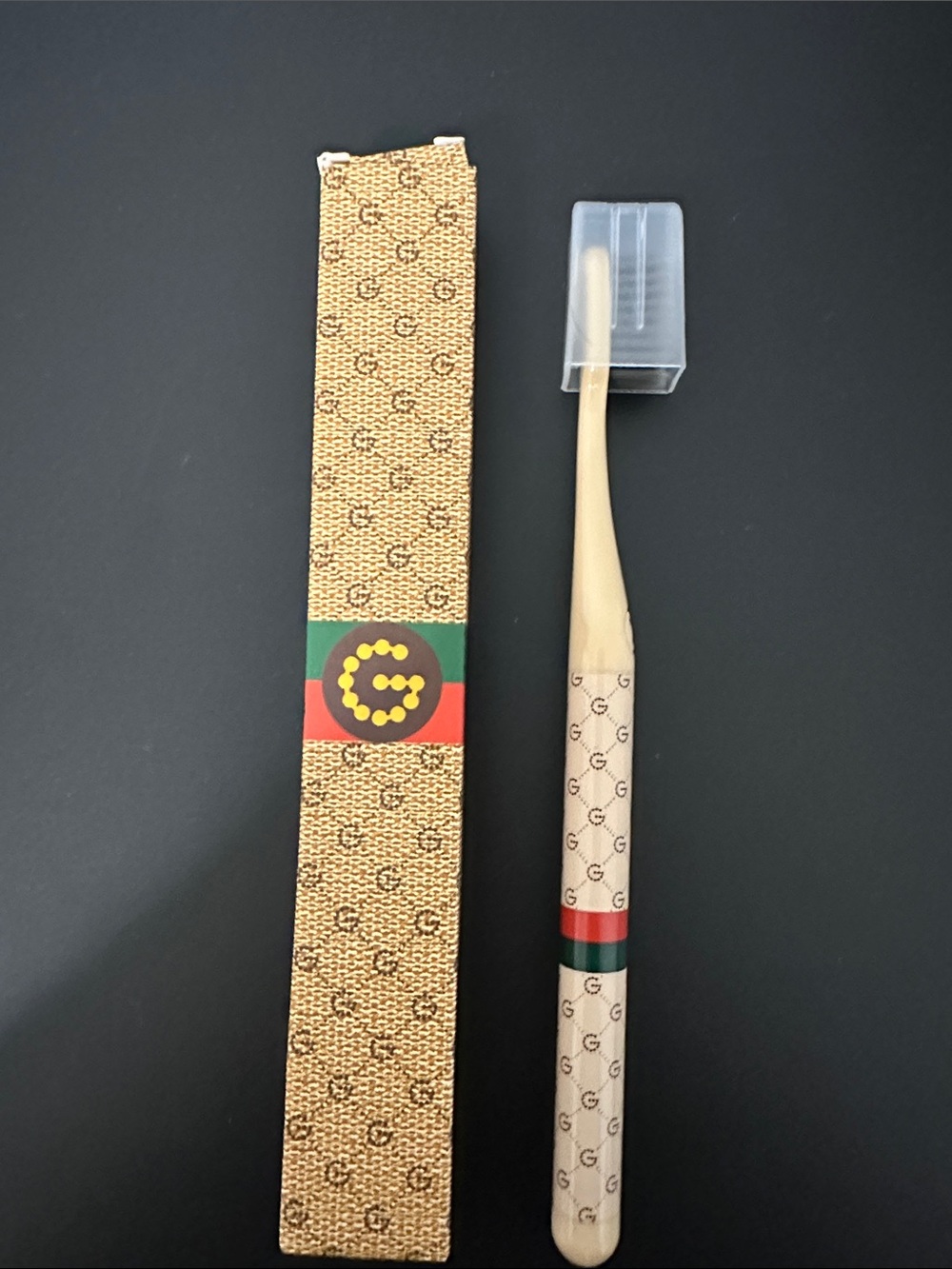 Luxury Patterned Toothbrush - Beige with Red & Green Accent